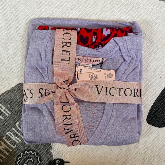 VS PJ T+shorts Set | Lavender V-neck + red heart shorts | NWT - Picture 1 of 3